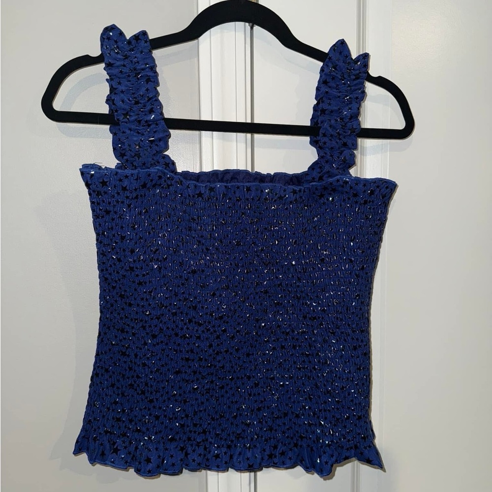 QUEEN OF SPARKLES Royal Blue Smocked Tank Top